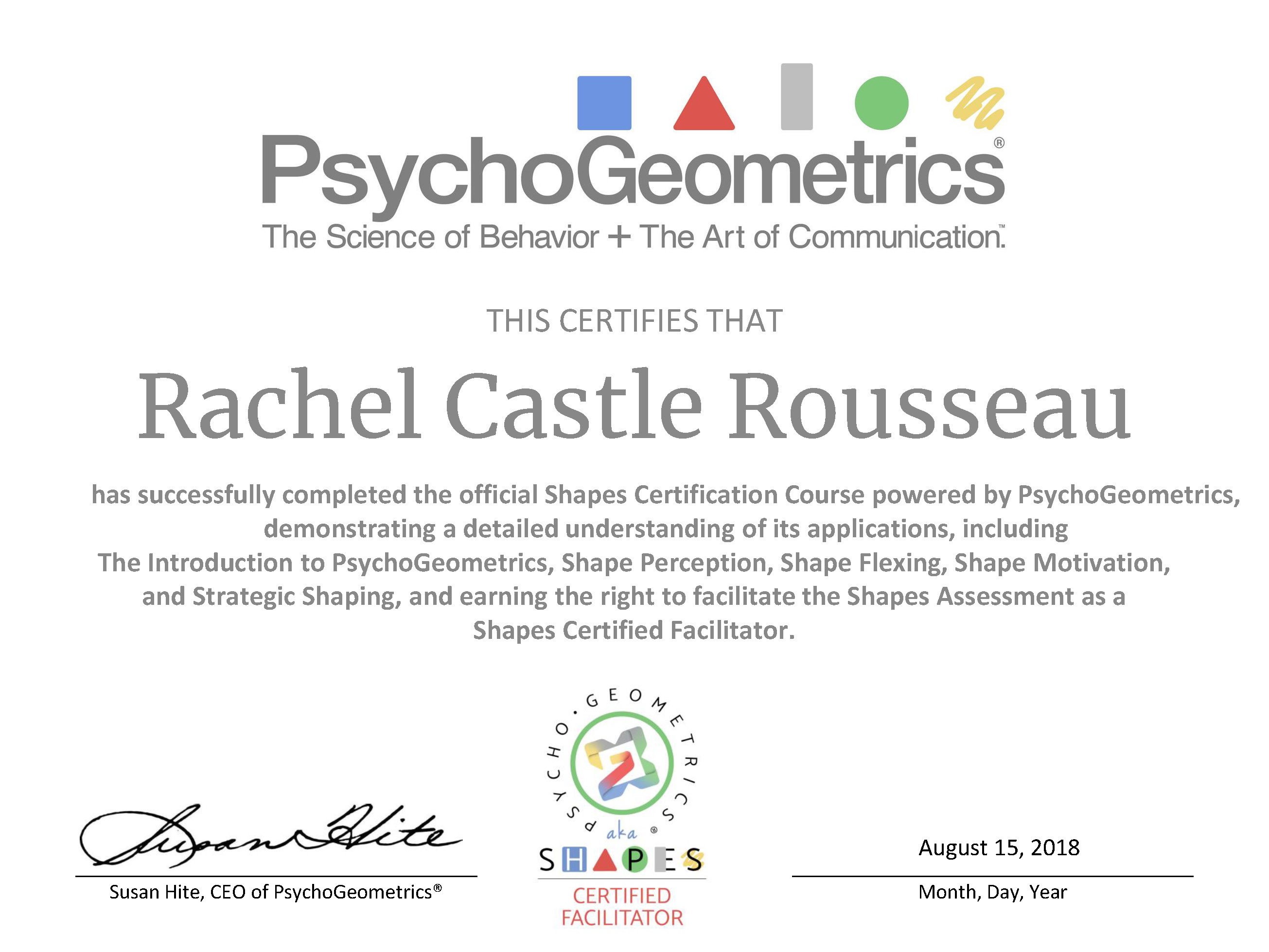 Shapes Certification Certificate Example