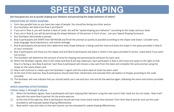 Speed Shaping Scorecard